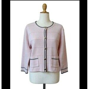 Adrianna Papell Cardigan Women's Pink Black Button Size XL Old Money Classic